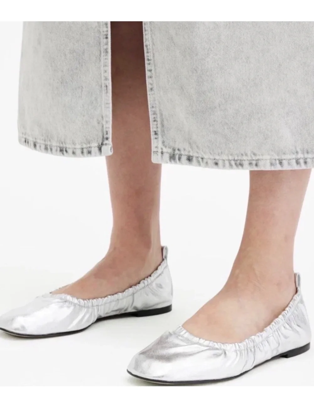 $299+ NWB AllSaints Alia Silver Metallic Leather Ribbon Ballet Sz 41/US 10.5